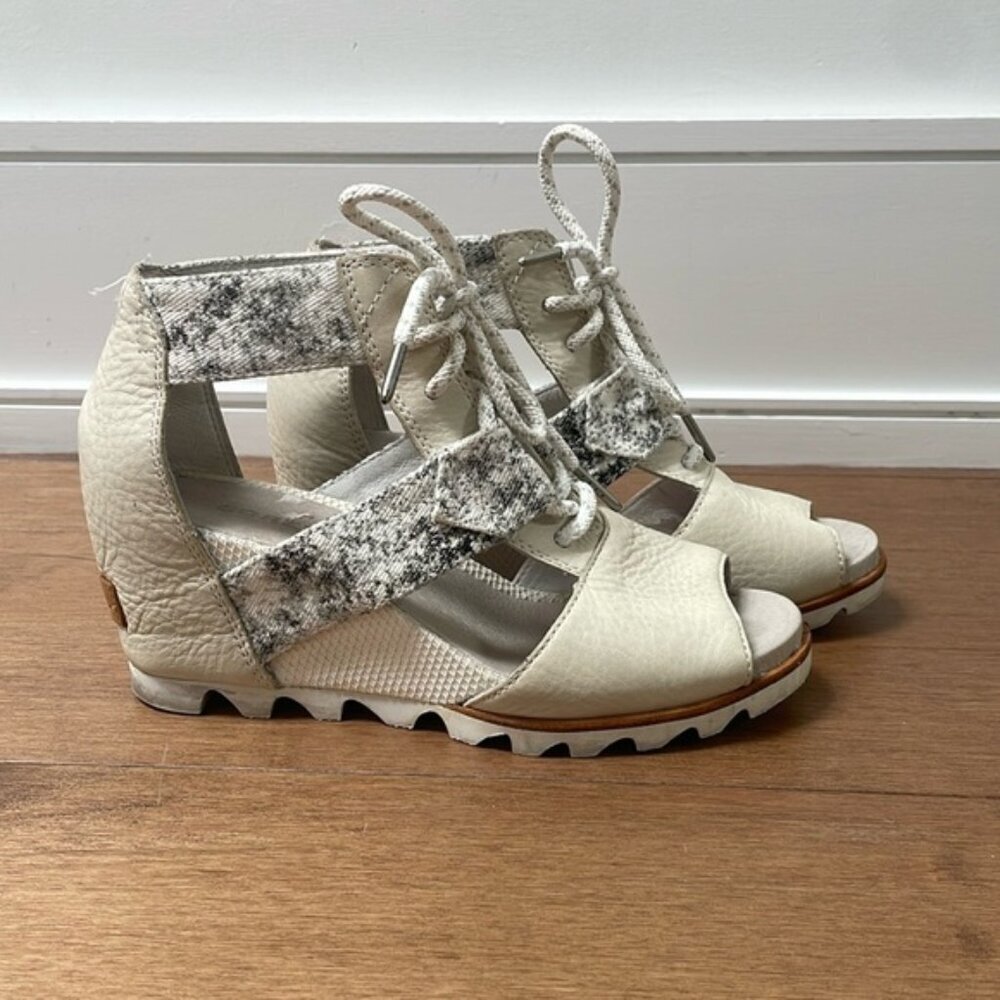 Sorel Joanie Lace snake print leather Wedge platform Sandals open toe shoes Sz 8